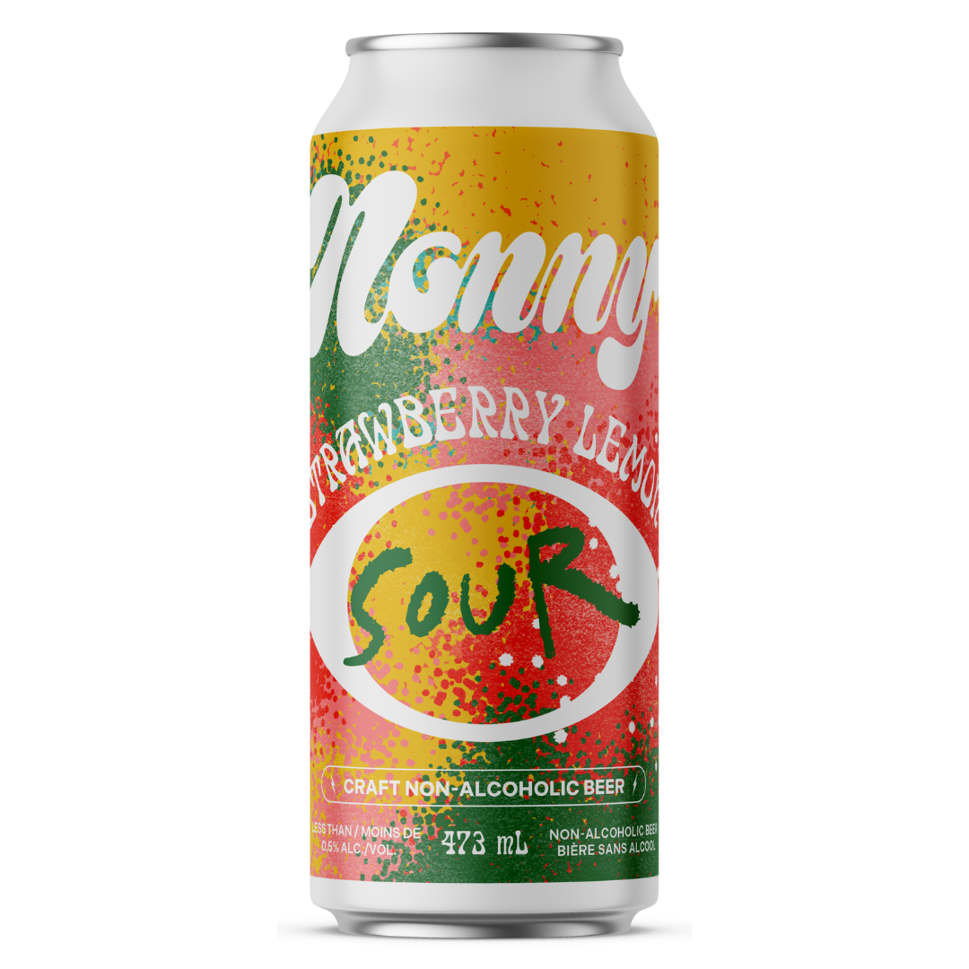 Colorful can of strawberry lemon sour beer on a white background